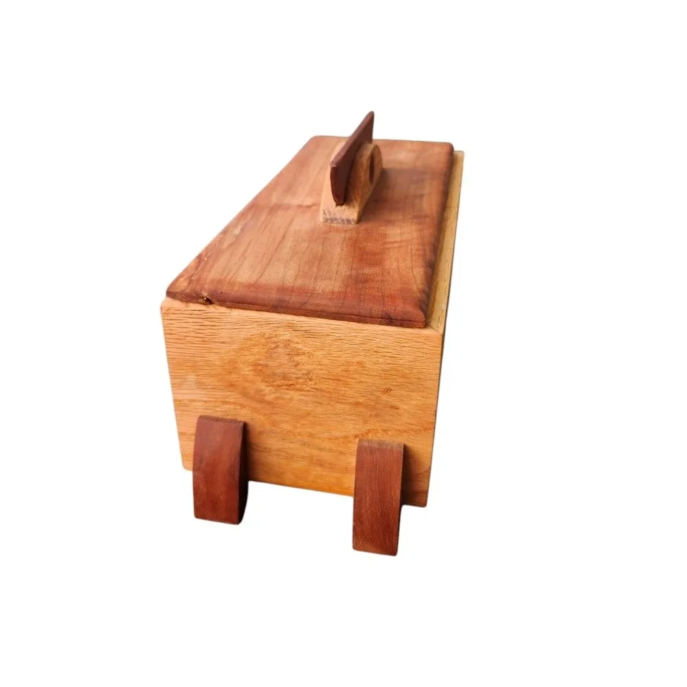 Handcrafted Two-tone Raw Art Deco Wooden Jewelry Trinket Box Legs‎ Howkinson ?